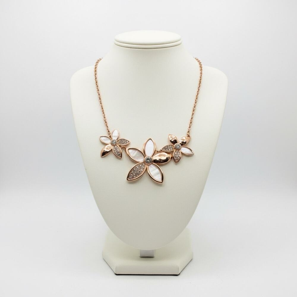 Copper Tone Floral Necklace Mother of Pearl 16.5–19.5” Vintage Style